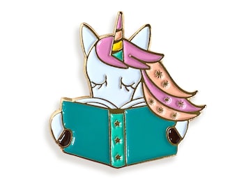 Reading Unicorn Pin - Reading is Magical - Reading Unicorn Lapel Pin - Reading Unicorn Enamel Pin - Kawaii Unicorn Pin - EP3026