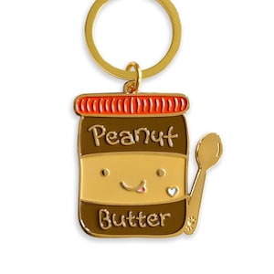 Peanut Butter Keychain - Key Charm - Shiny Gold Metal - Peanut Butter Key Chain - Peanut Butter Gift - Kawaii - Stocking Stuffer - EK3120