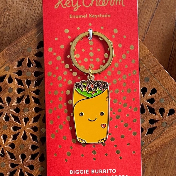 Burrito Keychain - Key Charm - Shiny Gold Metal - Happy Burrito Key Chain - Burrito Gift - Kawaii Burrito - Burrito Stocking Stuffer -EK3117