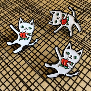 Cha Cha Cat Pin Cat Enamel Pin Cat Lapel Pin Black Metal Kawaii Cat Pin Dancing Cat Pin Gift for Cat Lover EP2078 image 1