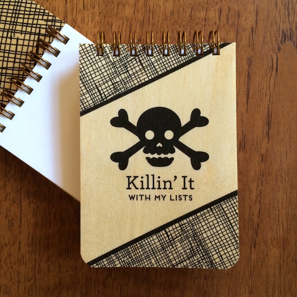 Killin' It Wood Jotter - Mini Notepad with Real Wood Covers - To Do List - Mini Notebook - Pocket Notepad - Wood Notepad - J1929