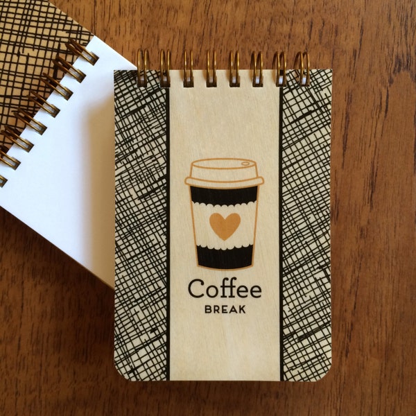 Coffee Break Mini Notepad with Real Wood Covers - Jotter Notepad - Real Wood Notepad - To Do List - Mini Notebook - Pocket Notepad - J1927