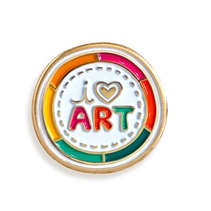 Love Art Pin - Colorful Enamel Lapel Pin - Color Wheel & "I Heart Art" Text - Creative Gift for Artist, Painter, Illustrator - Gold Metal