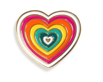 Rainbow Heart Pin - Rainbow Enamel Pin - Rainbow Lapel Pin - Rainbow Pin - Unity - Pride - LGBTQ Community - Shiny Gold Metal - EP3055