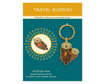 Water Otter Enamel Pin & Keychain Gift Set