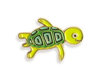 Turtle Pin - Tiny Turtle Enamel Pin - Turtle Lapel Pin - Marine - Aquatic - Sea - Ocean Animal - Shiny Gold Metal - Kawaii Flair Pin EP3063