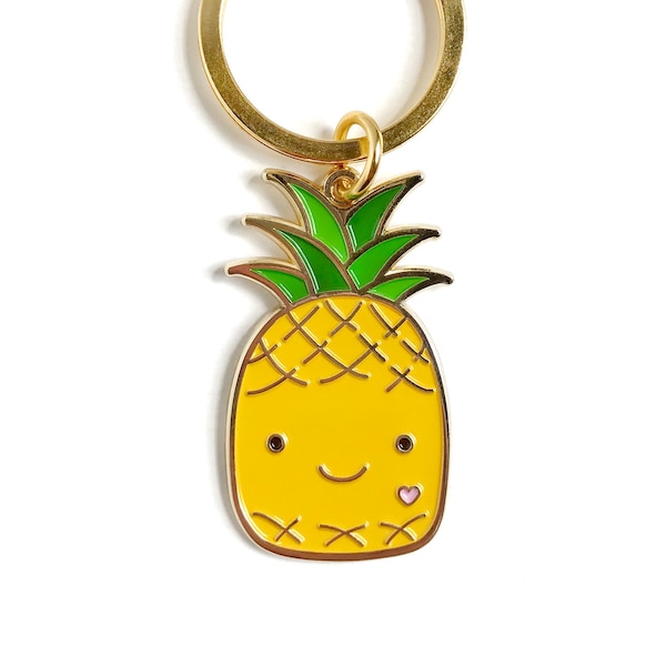 Pineapple Keychain - Key Charm - Key Chain - Shiny Gold Metal - TTC Gift - Hawaii Gift - Kawaii Pineapple - TTC Good Luck Charm - EK3107