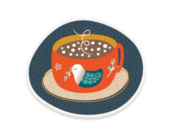 Hot Cocoa Sticker - Winter Holiday Vinyl Sticker - Waterproof - Dishwasher-Safe - Laptop Sticker - Cocoa with Marshmallows - OCSTICK4022