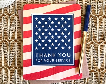 American Thank You Wood Card - Thank You for Your Service - Real Wood Card - Veteran's Day Card - Memorial Day - Veteran - US Flag - WC1363