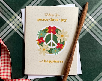 Blooming Peace Holiday Cards Cream, Box of 10 - Christmas Cards - Boxed Folded Cards - Peace Love Joy Happiness - Floral Peace OC2441-CRE