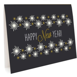 Golden New Year Folded Holiday Cards, Box of 10 Happy New Year Black New Year Cards Matte Black Christmas Cards Made in USA OC1147-BX image 2