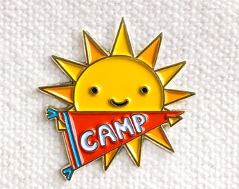 Happy Camper Pin - Camp Enamel Pin - Camp Lapel Pin - Gift for Camper - Camp Gift - Shiny Gold Metal - Kawaii Flair Pin - EP3007