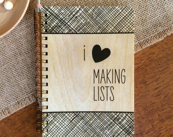 Making Lists Pocket-Size Notebook - Real Birch Wood Notebook - Gift for List Maker - Organizer - Notepad - Love Lists J1747