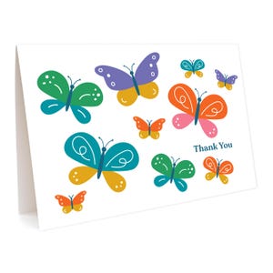Butterflies Thank You Cards, Box of 6 - Cute, Colorful Butterfly Thank You Notes for Spring, Summer, Wedding - Small Folded White Thank Yous