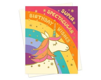 Spectacular Unicorn Birthday Card - Gold Foil Birthday Card - Magical Unicorn Birthday Card - Unicorn Lover - Rainbow Birthday - OC1545