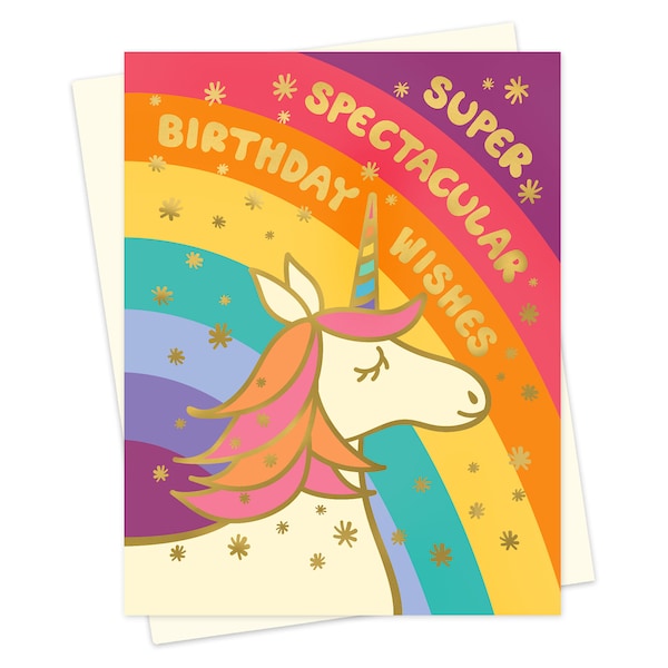 Spectacular Unicorn Birthday Card - Gold Foil Birthday Card - Magical Unicorn Birthday Card - Unicorn Lover - Rainbow Birthday - OC1545
