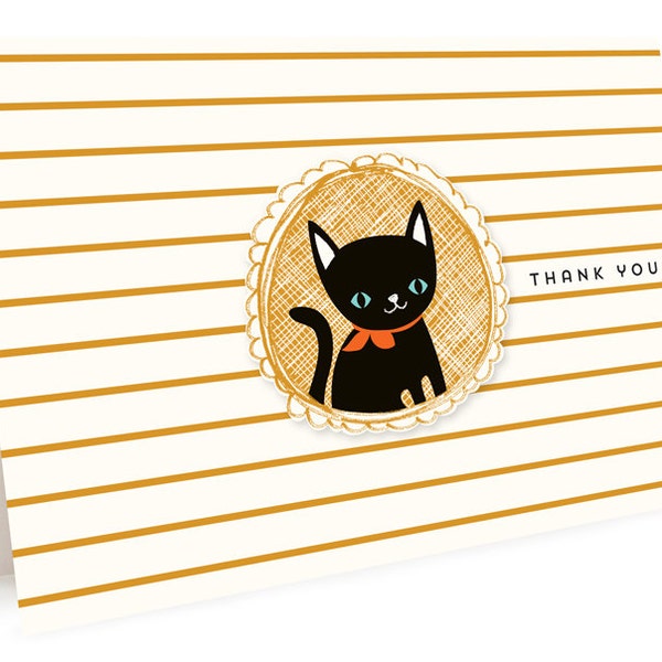 Black Cat Folded Thank You Cards, Box of 6 - Boxed Thank You Notes - Black Cat Thank Yous - October - Halloween OC1047-BX