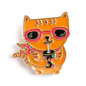 Cool Cat Pin - Orange Cat Lapel Pin - Orange Cat Enamel Pin - Kawaii Flair Pin - Cat Lover Pin - Gift for Cat Lover - EP3033