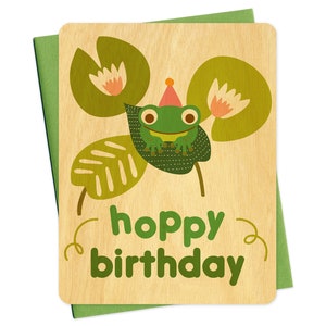 Frog Birthday Card - Real Wood Card - Hoppy Birthday - Frog Lover - Toad Birthday Card - Card for Child - Kid - Illustrated Frog - WC1622
