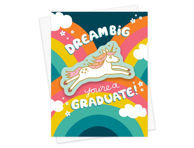 Unicorn Sticker Graduation Card Includes Unicorn Vinyl Sticker Unicorn Graduation Card Graduation Sticker Card Grad Card OC2708 image 3