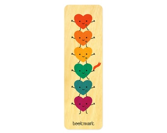 Rainbow Hearts Real Wood Bookmark - Happy Hearts - Gift for Reader - Book Club - Pride - Reading is Fundamental - Library is Open - WM2156