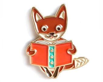 Reading Fox Pin - Fox Lapel Pin - Fox Enamel Pin - Reading is Foxy - Gift for Reader - Gift for Student - Gift for Book Club - EP3034