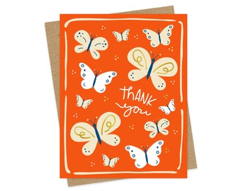 Butterfly Thank You Card - Foil-Stamped Card - Gold Foil Thank You Card - Gratitude - Colorful Butterflies - Red - Orange - Yellow OC2778