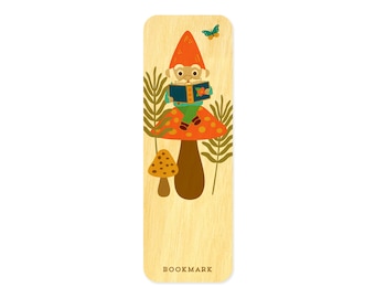 Gnome Mini Bookmark - Real Wood Bookmark - Small Bookmark - Reading Gnome Bookmark - Gnome Lover Gift - Books and Gnomes - 2305