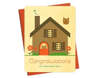 New Nest - Wood New Home Congratulations Card - Housewarming Card - New Home Card - Moving Card - First Home Buyer - New Homeowner - WC1362