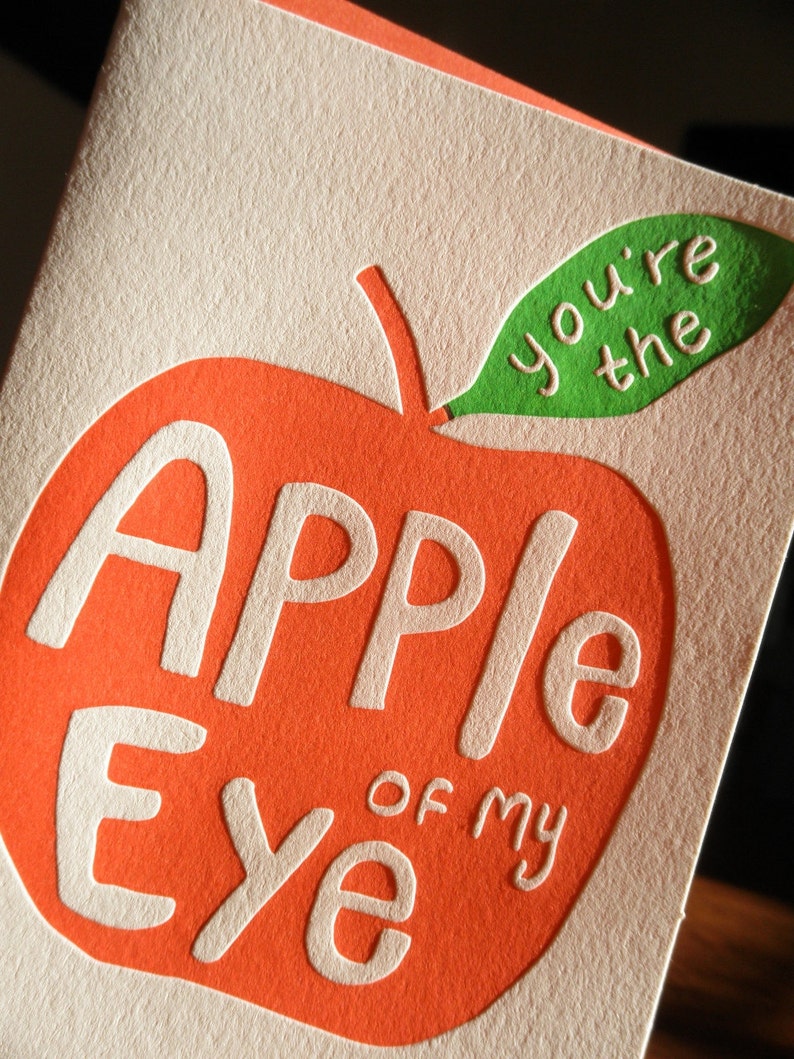SALE big apple card you're the apple of my eye love card anniversary card valentine letterpress love card LP1532 image 2