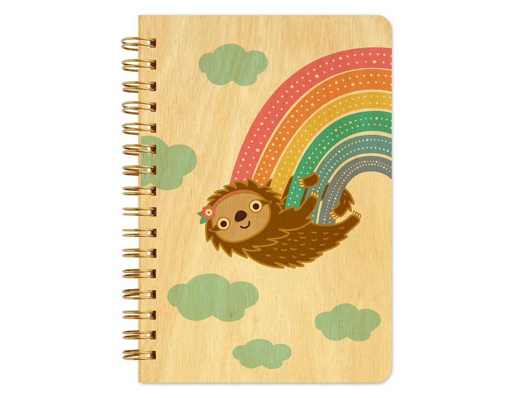 Rainbow Sloth Pocket-size Notebook – Birch Wood Mini Journal - Etsy