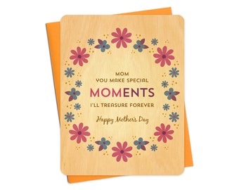 Birch Wood Mother's Day Card – Floral Wreath Design