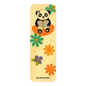 Panda Mini Bookmark - Real Wood Bookmark - Small Bookmark - Panda Bear - Reading Panda Bookmark - Panda Gift - Panda with Book - 2305