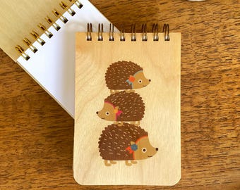 Hedgehog Mini Notepad – Birch Wood Cover Notebook