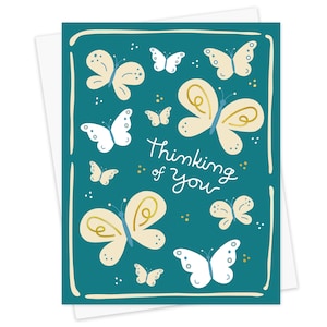 Carte papillon pensant à vous - carte de sympathie - feuille d'or estampée - feuille d'or - papillons - belle carte de sympathie - bleu sarcelle - Aqua OC2785