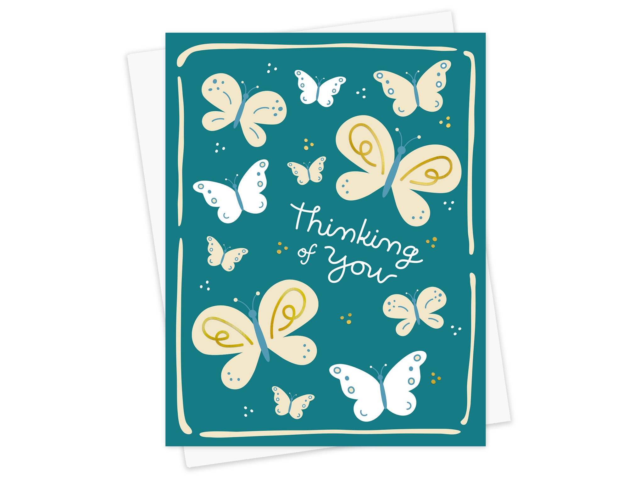 Gold Foil Butterfly Thinking of You Card – Teal Sympathy Card - Etsy