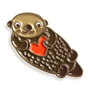 Otter Love Pin - Cute Smiling Otter with Heart - Enamel Lapel Pin - Gift for Valentine’s Day, Anniversary, Animal Lover - Gold Metal EP3015