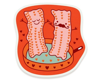 Bacon Sticker - Bacon Vinyl Sticker - Dancing Bacon - Love Bacon - Anniversary Gift - Valentine - Waterproof - Dishwasher-Safe - OCSTICK4005