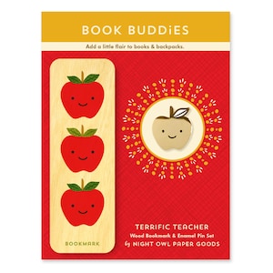 Apple for Teacher Gift Set - Bookmark & Enamel Pin - Gold Apple Gift Set - Apple Bookmark - Apple Pin - Gift for Teacher Appreciation GS2615