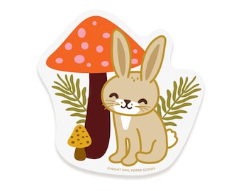 Rabbit Sticker - Bunny Vinyl Sticker - Waterproof - Dishwasher-Safe - Laptop Sticker - Mushroom Woodland Forest - Rabbit Lover OCSTICK4042