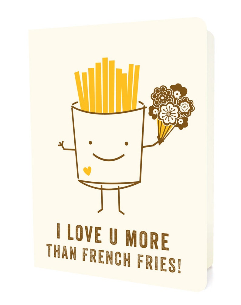 I Love U More Than French Fries Foil Stamped Love Card Yellow Foil Fast Food Anniversary Card Valentine Valentine's Day OC2742 image 2