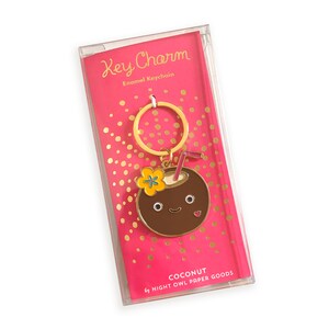 Coconut Keychain Enamel Key Chain Key Charm Gold Metal Kawaii Keychain Kawaii Coconut Tropical ...