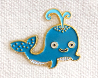 Whale Pin - Whale Lapel Pin - Whale Enamel Pin - Whale Lover - Smiling Whale - Kawaii Whale - Shiny Gold Metal - Kawaii Flair Pin - EP2089