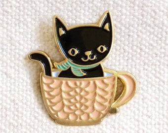 Coffee Kitty Pin - Coffee Kitty Lapel Pin - Coffee Kitty Enamel Pin - Kawaii Flair Pin - Cat Lover - Coffee Lover Fall Halloween Gift EP2091