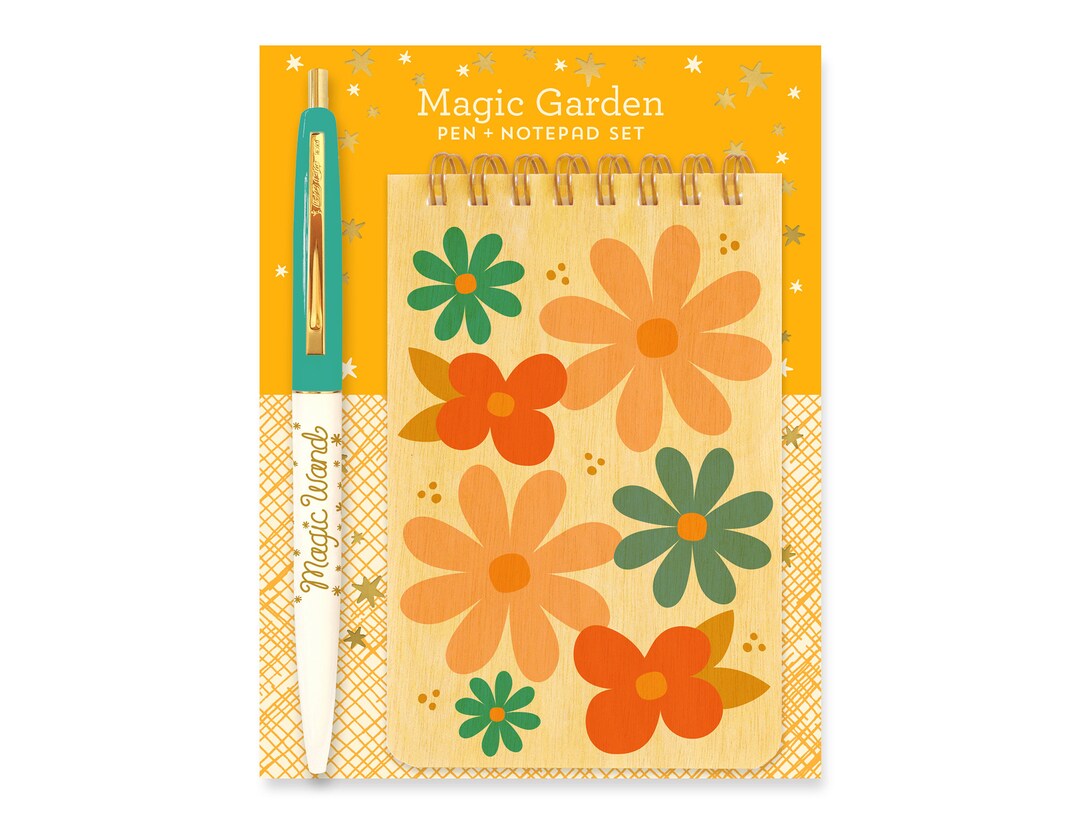 Flowers Mini Notepad & Magic Wand Pen Gift Set – Birch Wood Cover ...