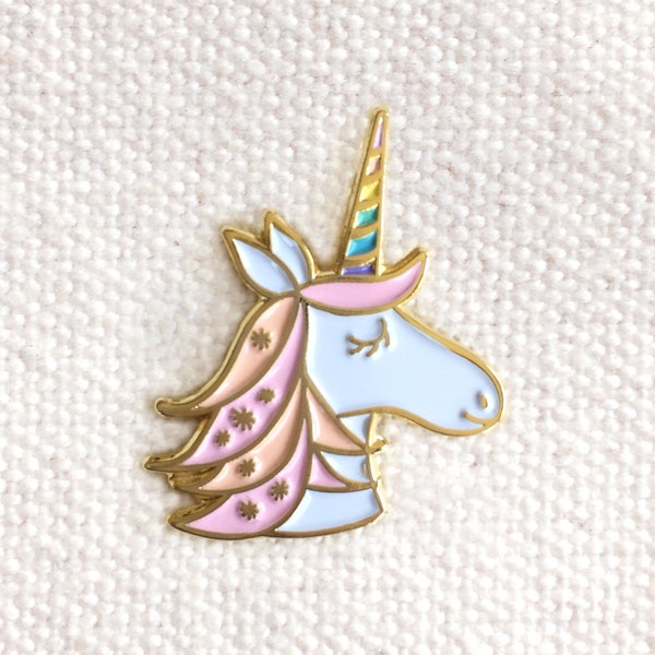 Unicorn Pin - Unicorn Enamel Pin - Unicorn Lapel Pin - Shiny Gold Metal - Kawaii Flair Pin - Best Selling - Pastel Unicorn - EP2080