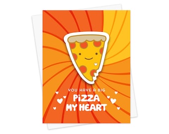 Pizza Heart Sticker Love Card - Includes Vinyl Pizza Sticker - Fun & Unique Valentine - Anniversary Card - Kawaii Pizza Sticker Card -OC1576