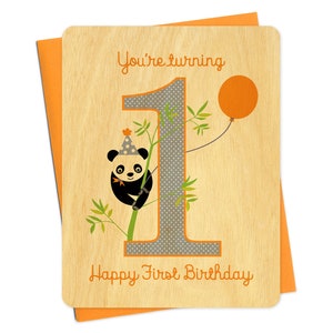 Carte de premier anniversaire Un panda - carte en bois véritable - joyeux 1er anniversaire - carte pour 1er anniversaire - carte pour un an - premier anniversaire -WC1617
