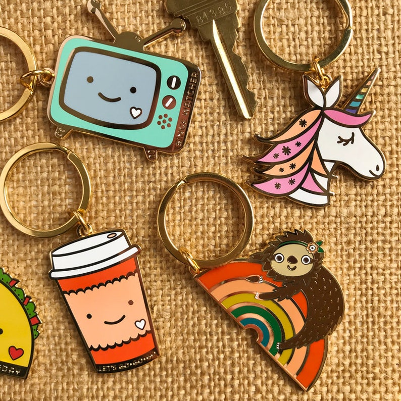 Burrito Keychain Key Charm Shiny Gold Metal Happy Etsy