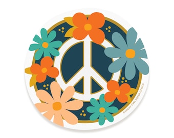 Floral Peace Sign Sticker – Waterproof Vinyl Decal